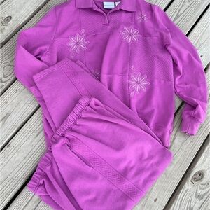 Alfred Dunner Jumpsuit Lavender Purple Pullover & Pants Snowflake Embroidered
